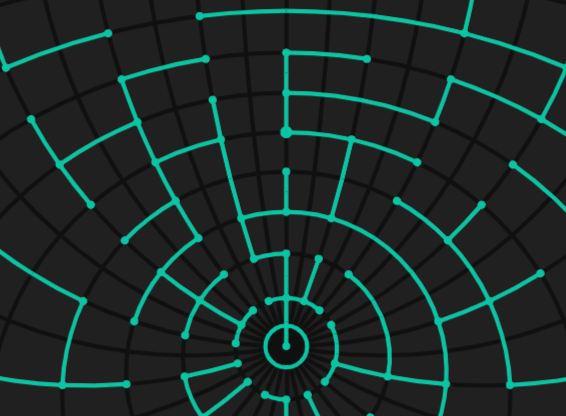 A portion of a spherical maze projected onto the plane via stereographic projection.